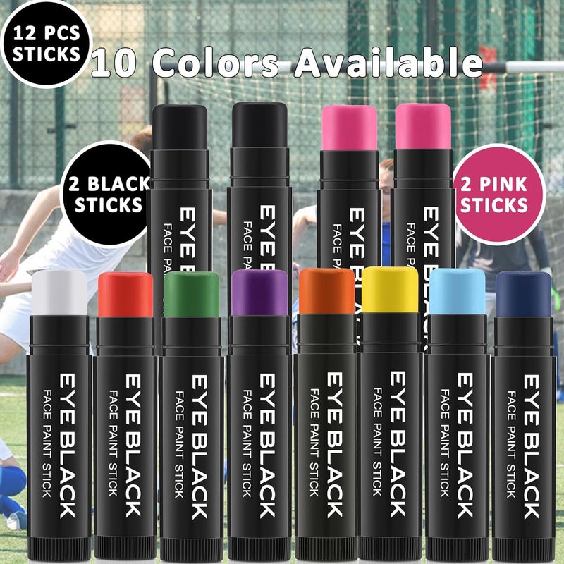 Wismee Eye Black Stick, 12pcs Multi-Colors Anti-Glare Under Eye Black Sports Grease Stick Set for Baseball Softball Soccer Lacrosse Hockey Athletes Sports Training, Sweat-Proof & Long Lasting - Image 5